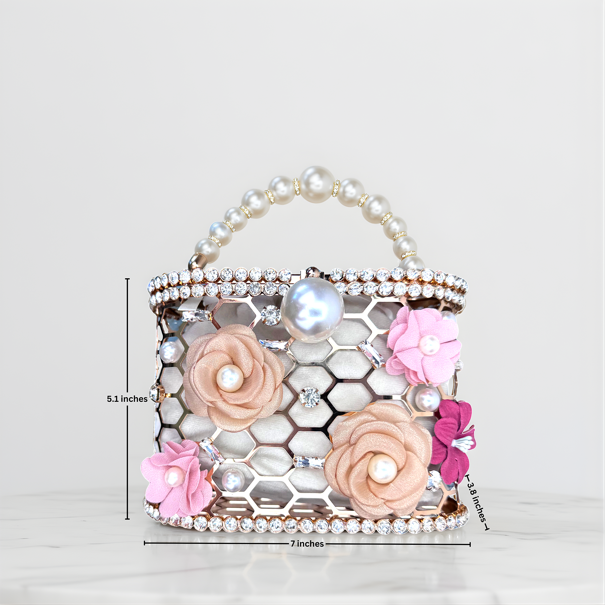 Handmade Pearl Rhinestone Floral Evening Purse, Champagne Beige, Rosé Satin Light Pink, Blush Berry Dark Pink Wedding Clutch