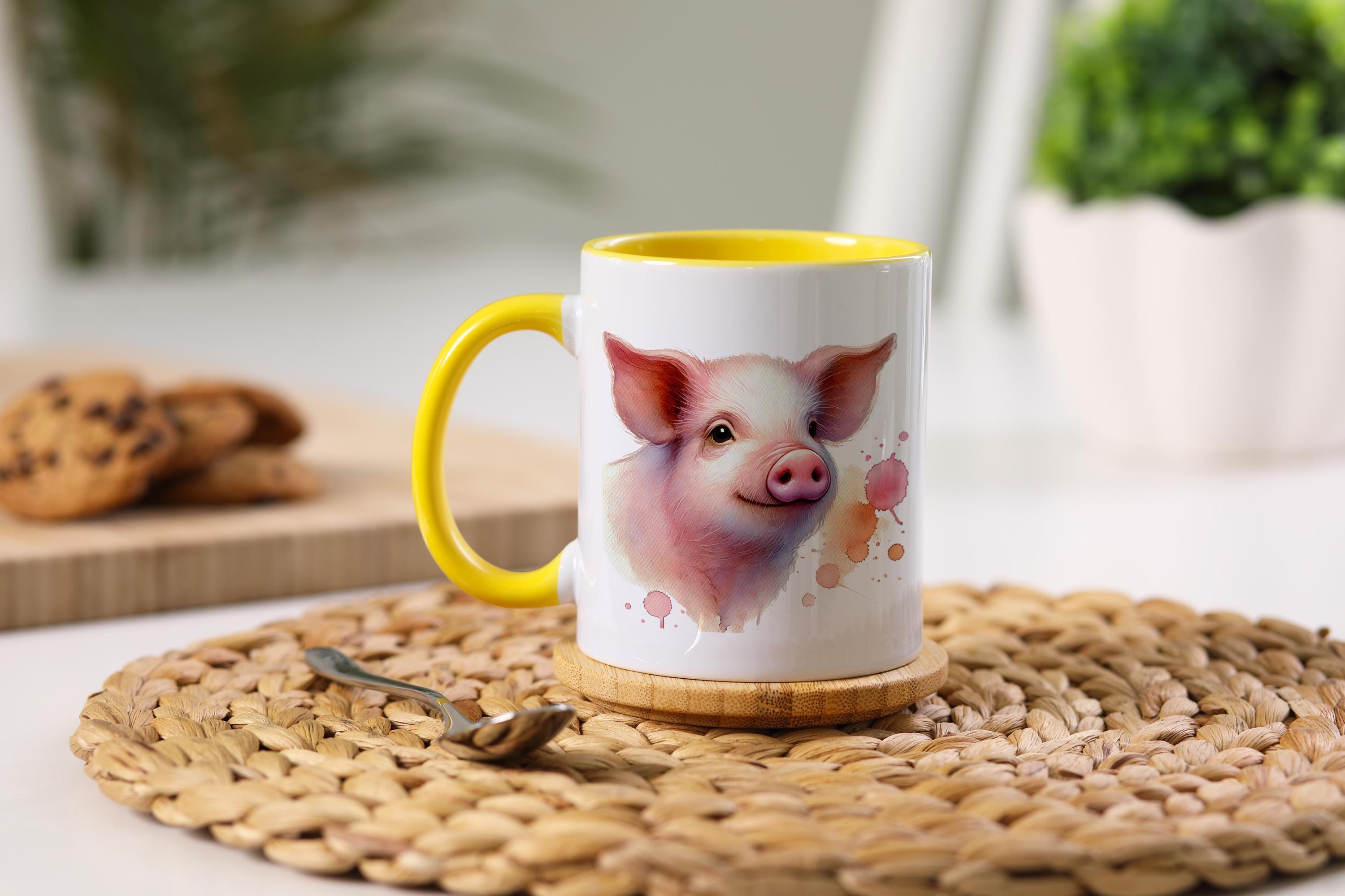 Colorful Piggy Mugs: Cute Animal Drinkware, Farmhouse Decor, Gift for Animal Lovers, Fun Kitchenware, 11oz and 15oz Options
