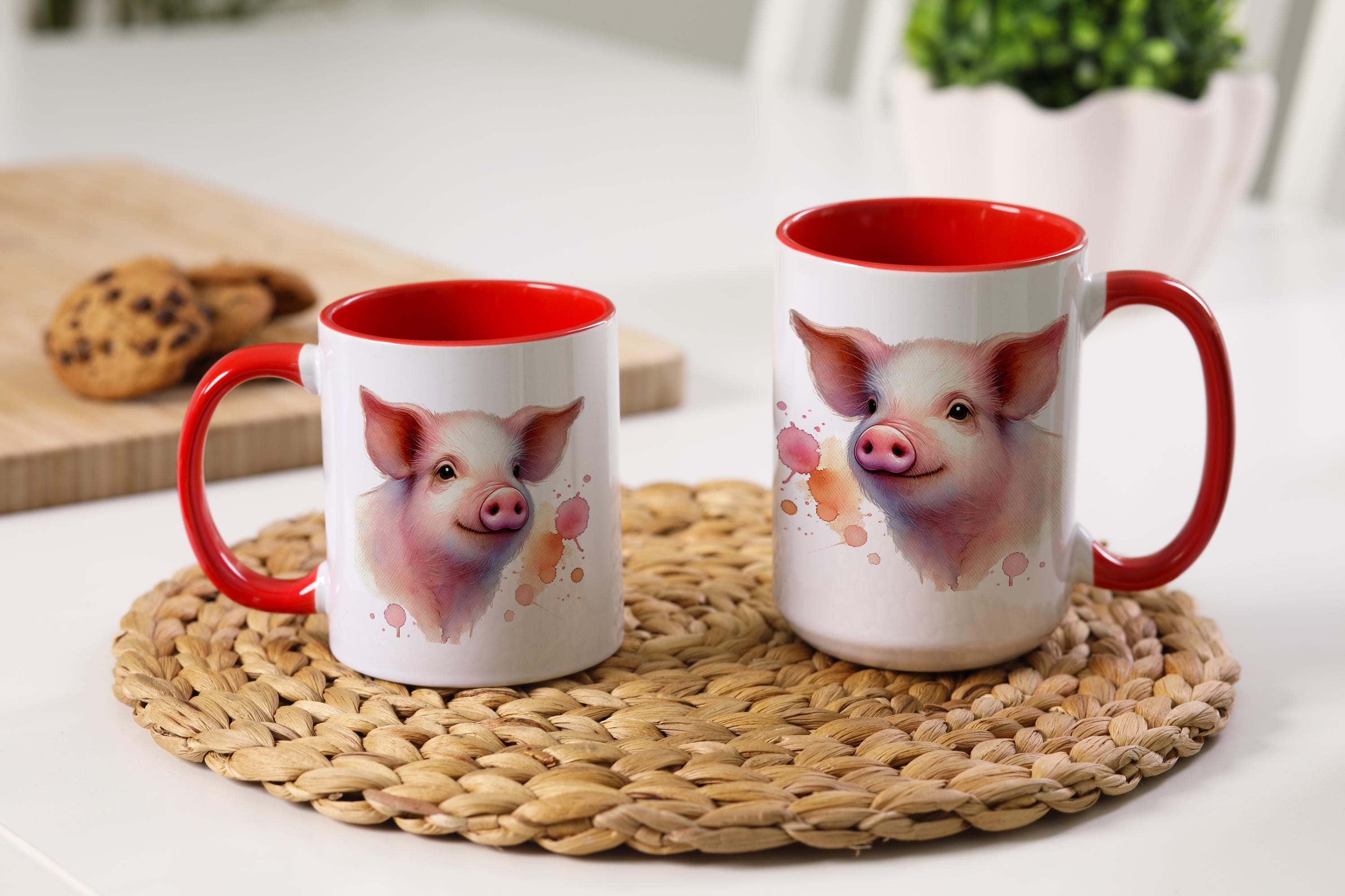 Colorful Piggy Mugs: Cute Animal Drinkware, Farmhouse Decor, Gift for Animal Lovers, Fun Kitchenware, 11oz and 15oz Options